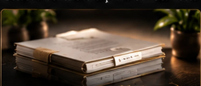 Elegant closed folder and supporting documents on a dark desk